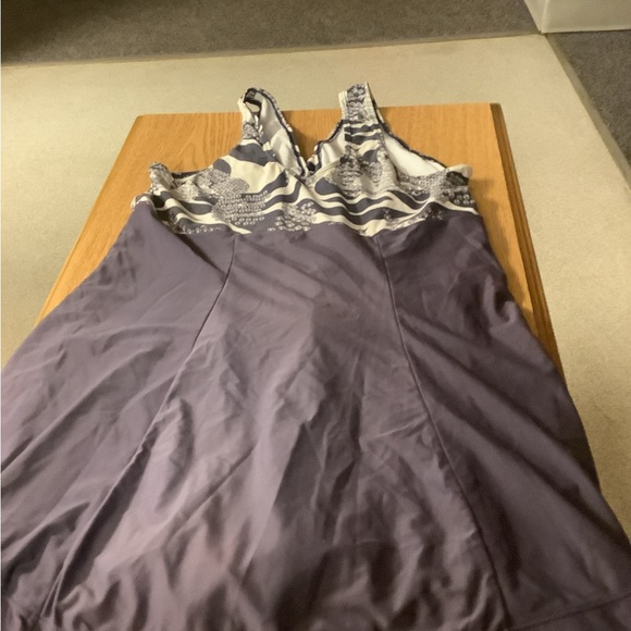 One piece swimsuit size XL purple white ties in front shorts under built in bra - Picture 2 of 11